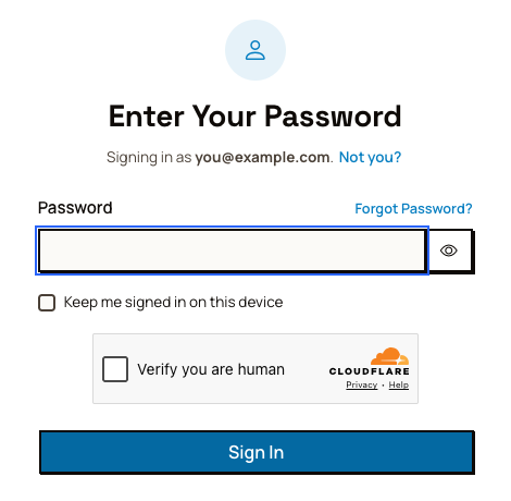 The password step, with the Forgot Password link