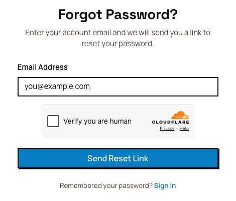 The Forgot Password page